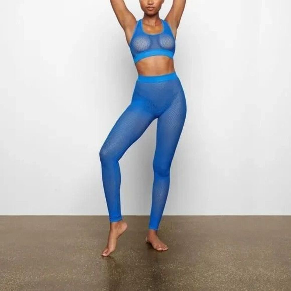 SKIMS Perforated Open Knit Seamless Mesh Leggings 2XL Cobalt Blue
